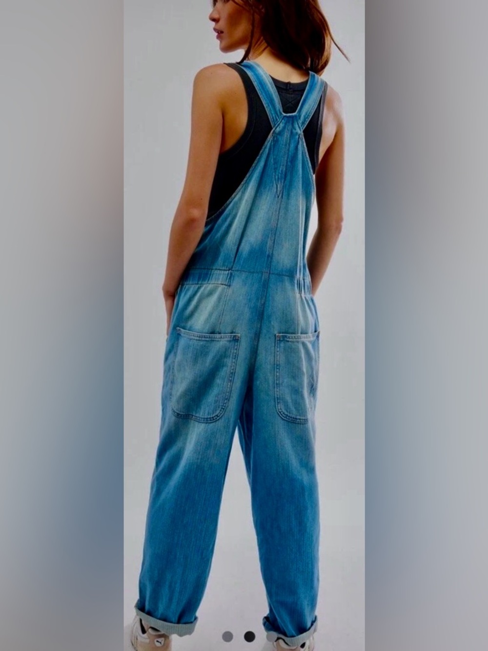 Denim Sleeveless Jumpsuit with Wide-Leg Cut Free People Hunter Overall - Picture 6 of 7